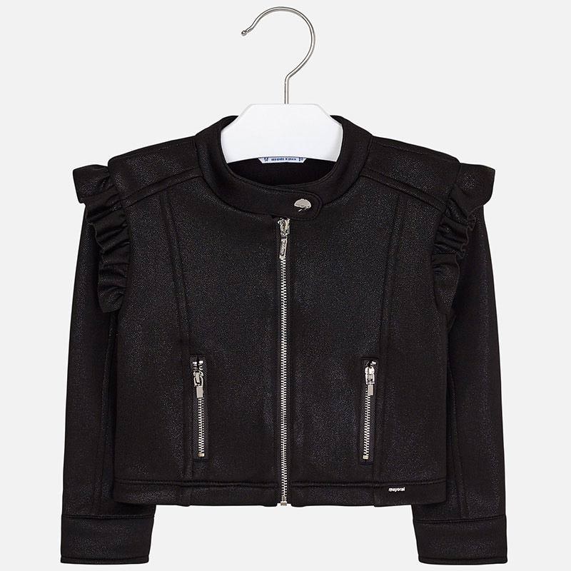 Črna svetlikajoča jakna z naborki za punce - Mayoral