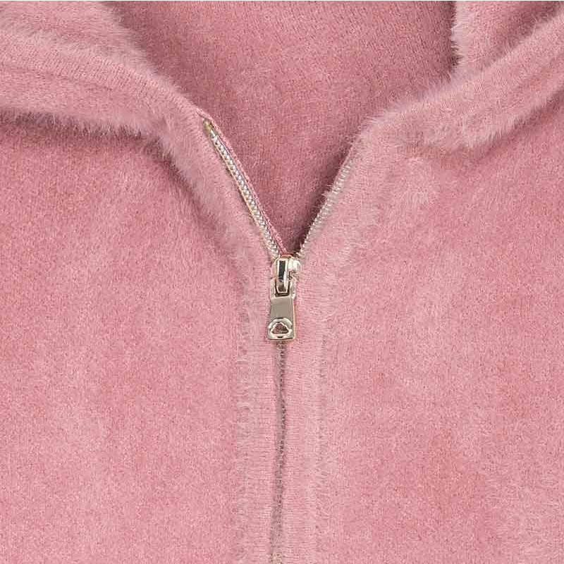 Kosmaten pulover s kapuco na zadrgo v temno roza barvi - Mayoral