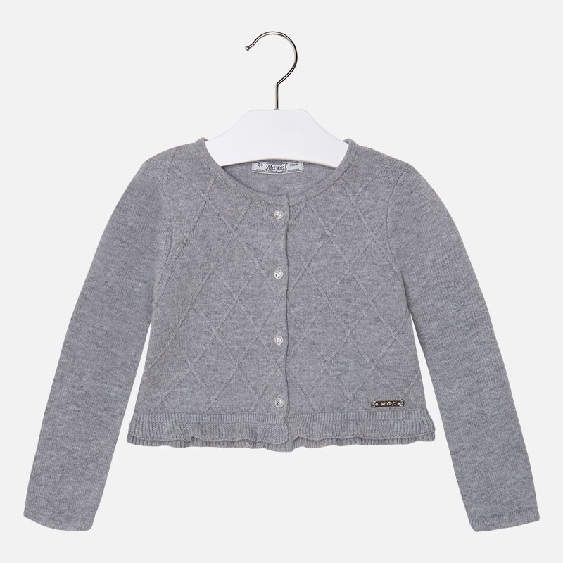 Pletena jopica za punce v sivi barvi z volančki - Mayoral.