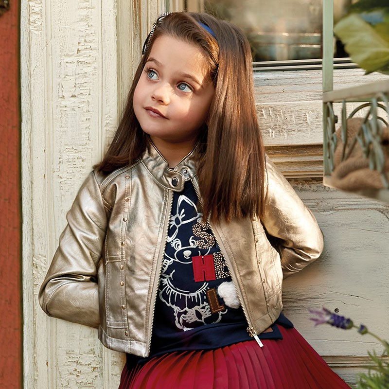 Jakna iz um. usnja v zlati barvi za punce - Mayoral