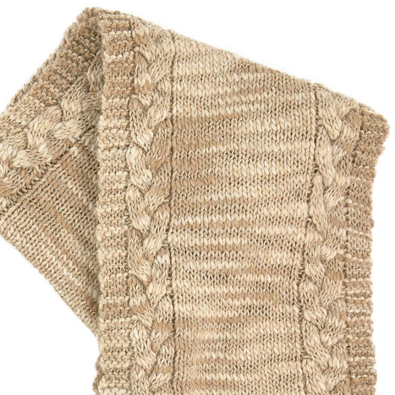 Tri delni komplet kapa, šal - boa in rokavice za punce v camel barvi - Mayoral