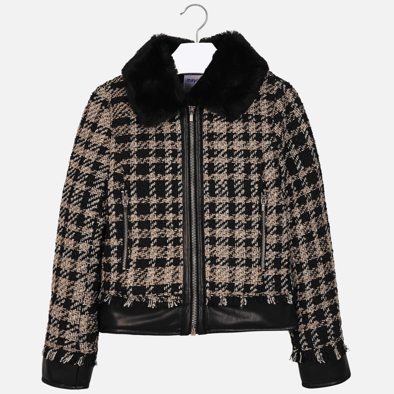 Črn blazer iz jakarda z krznenim ovratnikom - Mayoral