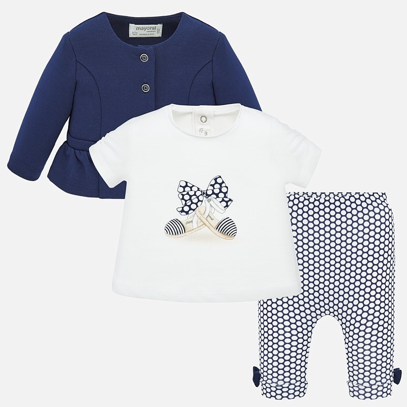 Tri-delni komplet sestavljen iz pajkic, majice in jopice za punčke - Mayoral