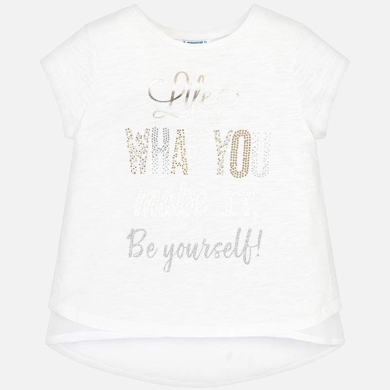 Majica s kratkimi rokavi in hrbtnim delom v prosojnem blagu za punce - Mayoral