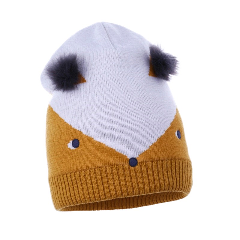Zimska kapa za otroke FOX v rumeno-beli kombinaciji - Pupill