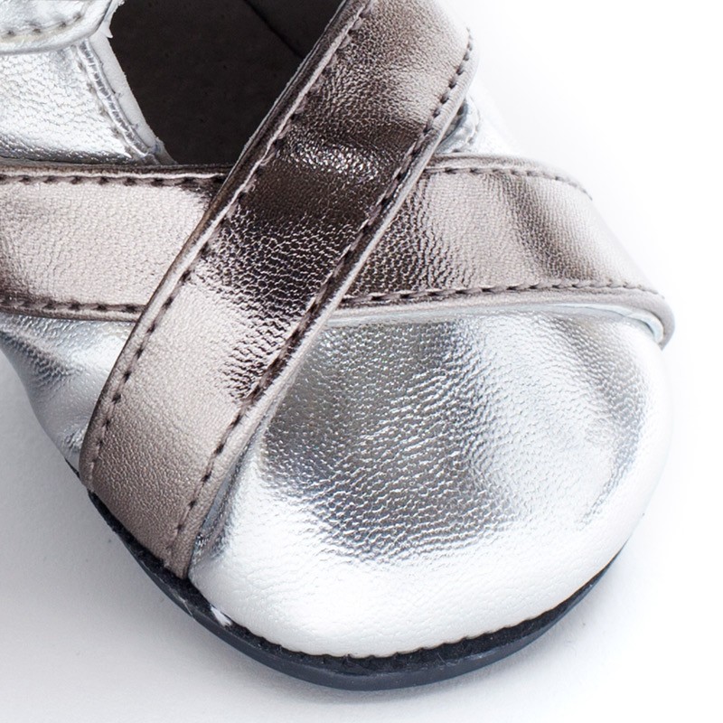 Srebrni usnjeni copatki za punčke Romi - Jack&Lily