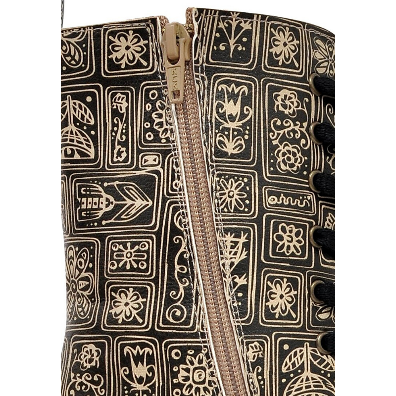 Škornji na zadrgo in vezalko FLORAL TRIBAL za ženske - DOGO