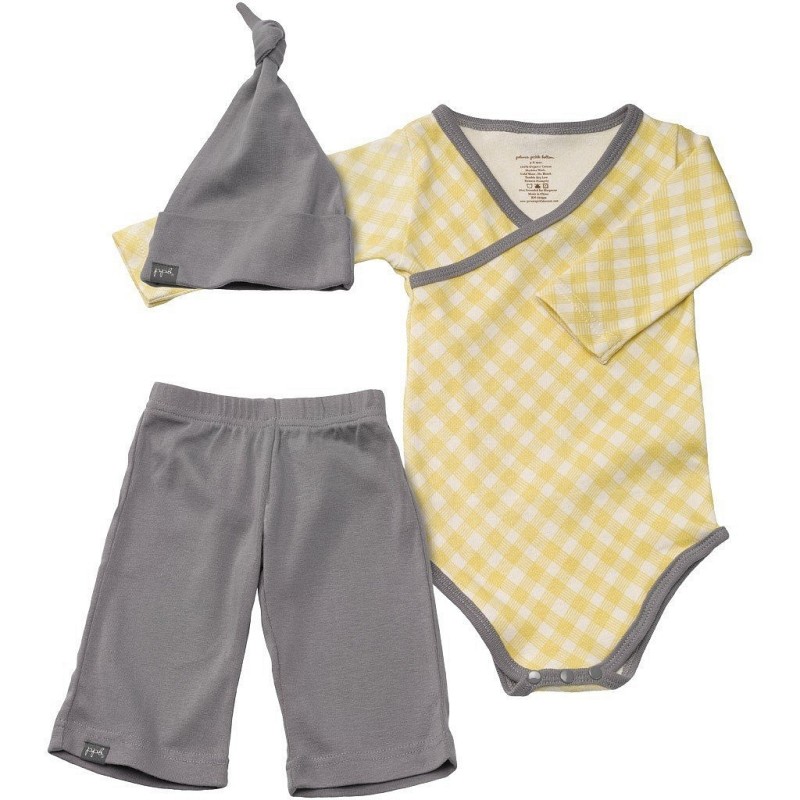 Tri-delni komplet iz organskega bombaža za dojenčke Etched Check - Petunia Pickle Bottom