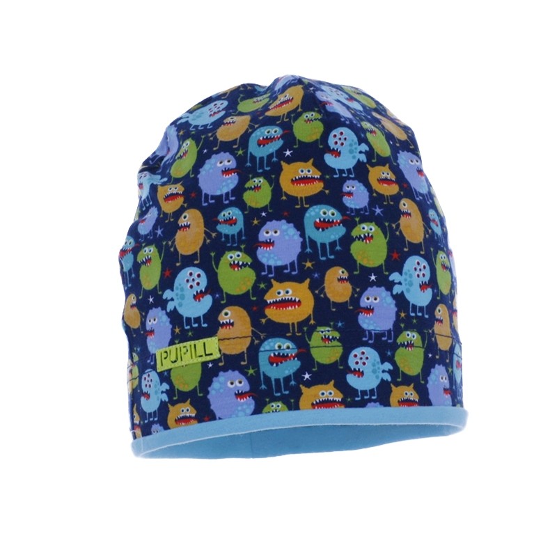 Bombažna kapa za otroke,  s potiskom in modro podlogo - Pupill