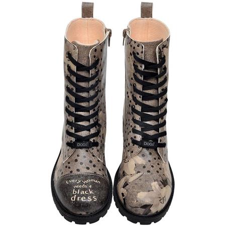 Podloženi škornji na zadrgo s potiskom BLACK DRESS za punce - DOGO