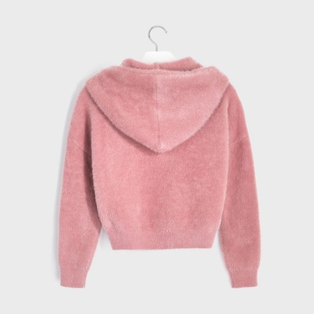 Kosmaten pulover s kapuco na zadrgo v temno roza barvi - Mayoral
