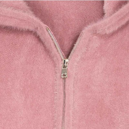 Kosmaten pulover s kapuco na zadrgo v temno roza barvi - Mayoral