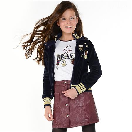 Pulover s kapuco v modri barvi iz mehkega žameta za punce - Mayoral