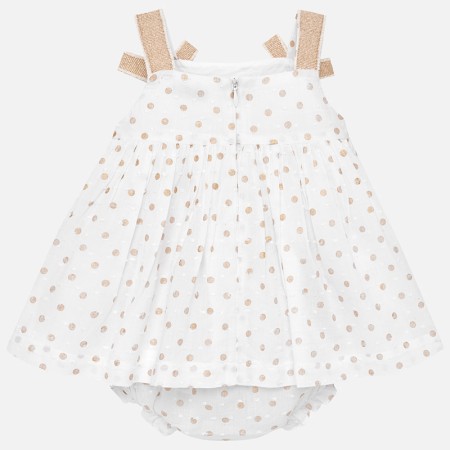 Bombažna bela obleka na naramnice z hlačkami za punčke - Mayoral