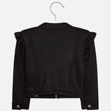 Crna jakna s volanima za cure koja sjaji stražnja - Mayoral