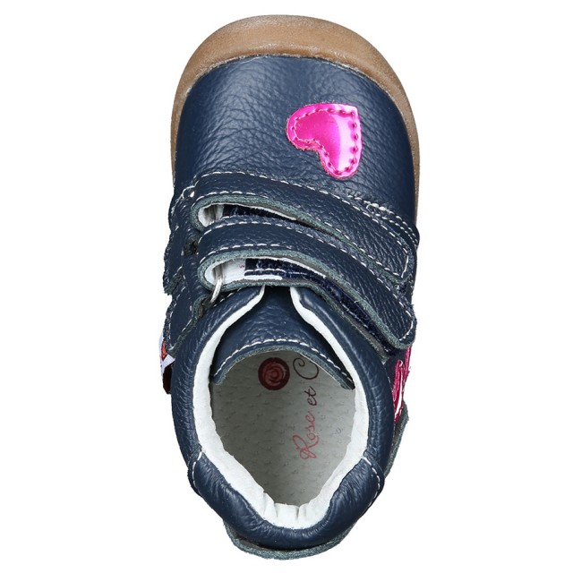 Usnjeni pre-walker čevlji Soft StepZ v Hearts Navy potisku za punčke - Rose et Chocolat