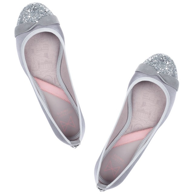 Balerinke s spominsko peno CHARLOTTE Grey Satin/Silver Glitter - Butterfly Twists