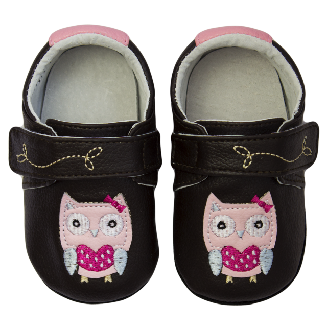Usnjeni copati za punčke Polka Owl Brown - Rose et Chocolat