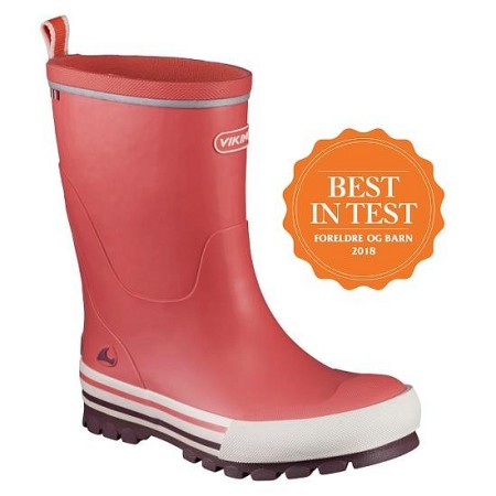 Dežni škornji Jolly iz naravne gume v koralno rdeči barvi za punce - Viking