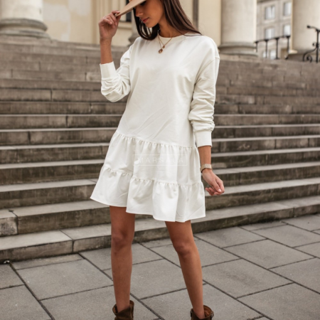 Lahka obleka z dolgimi rokavi in valovitim spodnjim delom Luise Black - Marsala