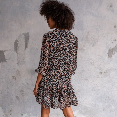 Lahkotna obleka Femi Black floral- By Marsala