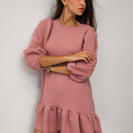 Obleka z nabranimi rokavi in nabranim spodnjim delom Sally v dirty pink barvi - Marsala