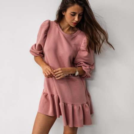 Obleka z nabranimi rokavi in nabranim spodnjim delom Sally v dirty pink barvi - Marsala