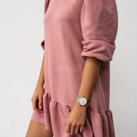 Obleka z nabranimi rokavi in nabranim spodnjim delom Sally v dirty pink barvi - Marsala