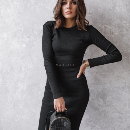 Oprijeta bombažna obleka za ženske KYLIE MIDI Black - Marsala