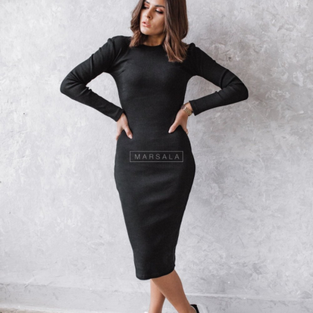 Oprijeta bombažna obleka za ženske KYLIE MIDI Black - Marsala