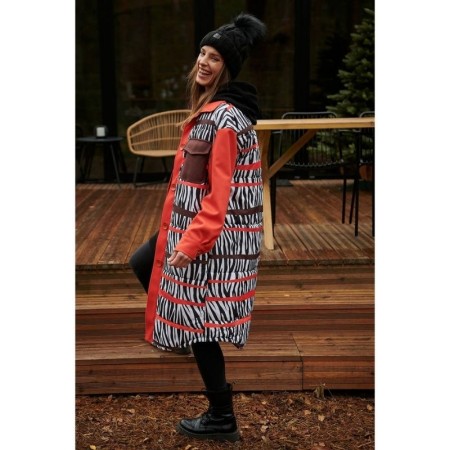 Dolg plašč v srajčnem kroju v vpadljivem Ginger Fire potisku - Naoko