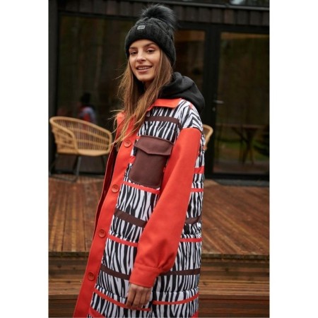 Dolg plašč v srajčnem kroju v vpadljivem Ginger Fire potisku - Naoko