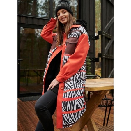 Dolg plašč v srajčnem kroju v vpadljivem Ginger Fire potisku - Naoko