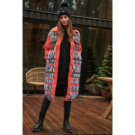 Dolg plašč v srajčnem kroju v vpadljivem Ginger Fire potisku - Naoko