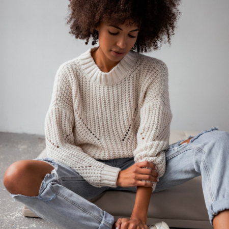 Pleten pulover za ženske Venezia Ecru - Marsala