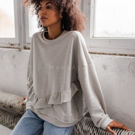 Oversized pulover z volančki ANGEL Grey melange - By Marsala