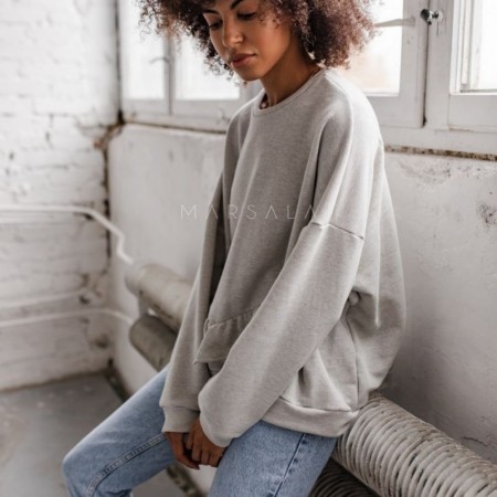 Oversized pulover z volančki ANGEL Grey melange - By Marsala