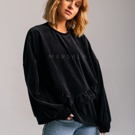 Žameten ˝oversized˝ pulover VELVET ANGEL Black - By Marsala