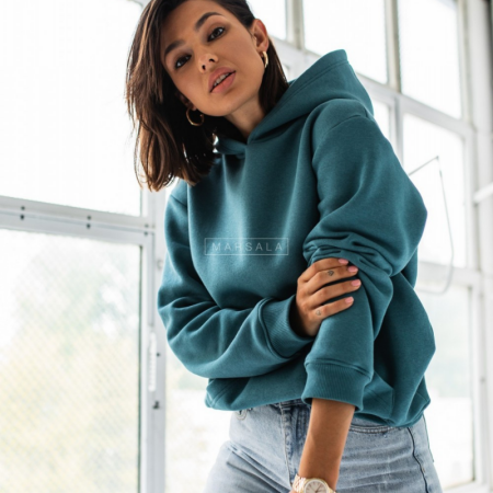 Pulover s kapuco BASIC Bottle Green - By Marsala