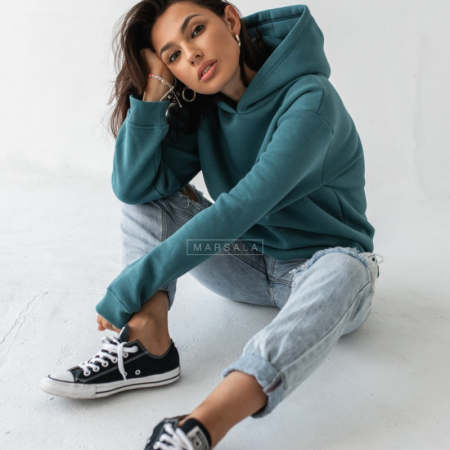 Pulover s kapuco BASIC Bottle Green - By Marsala