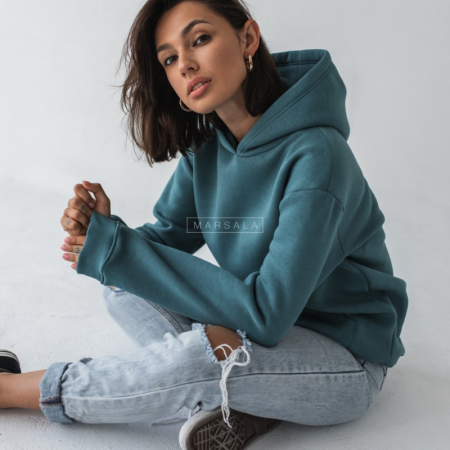 Pulover s kapuco BASIC Bottle Green - By Marsala