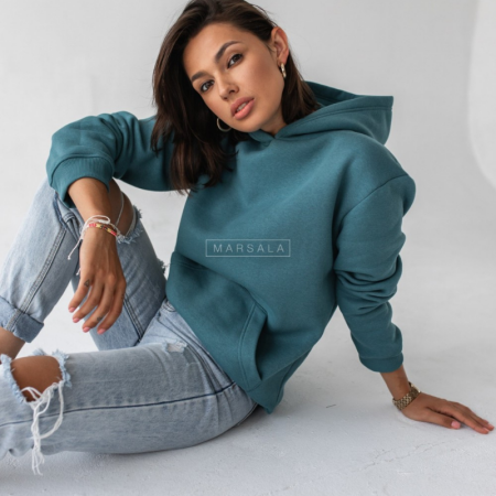 Pulover s kapuco BASIC Bottle Green - By Marsala