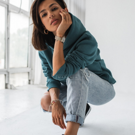 Pulover s kapuco BASIC Bottle Green - By Marsala