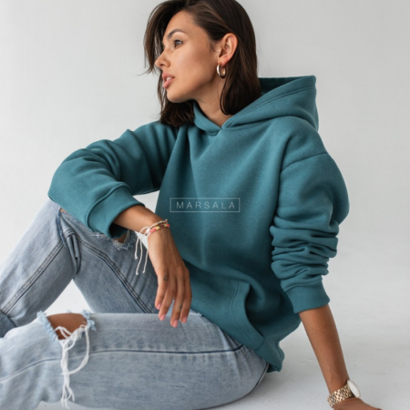 Pulover s kapuco BASIC Bottle Green - By Marsala