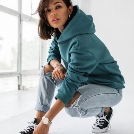 Pulover s kapuco BASIC Bottle Green - By Marsala