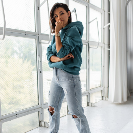 Pulover s kapuco BASIC Bottle Green - By Marsala