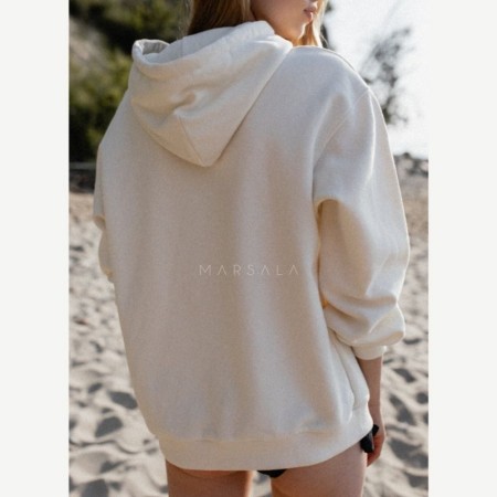 Udoben in topel pulover s kapuco za ženske Chillin v Cloud White barvi - Marsala