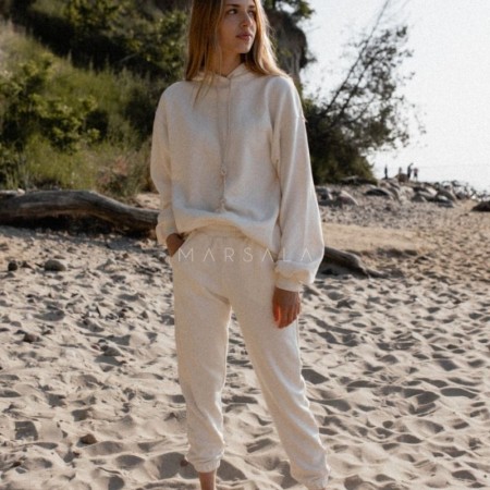 Udoben in topel pulover s kapuco za ženske Chillin v Cloud White barvi - Marsala