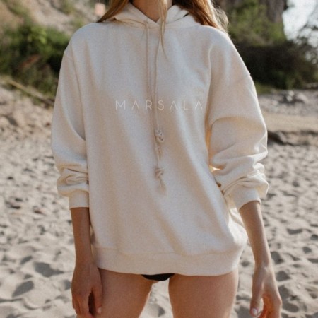 Udoben in topel pulover s kapuco za ženske Chillin v Cloud White barvi - Marsala