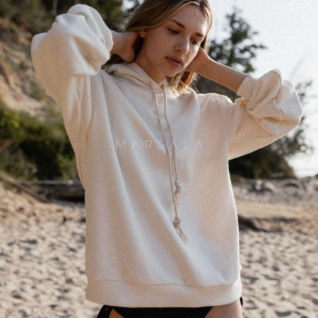 Udoben in topel pulover s kapuco za ženske Chillin v Cloud White barvi - Marsala